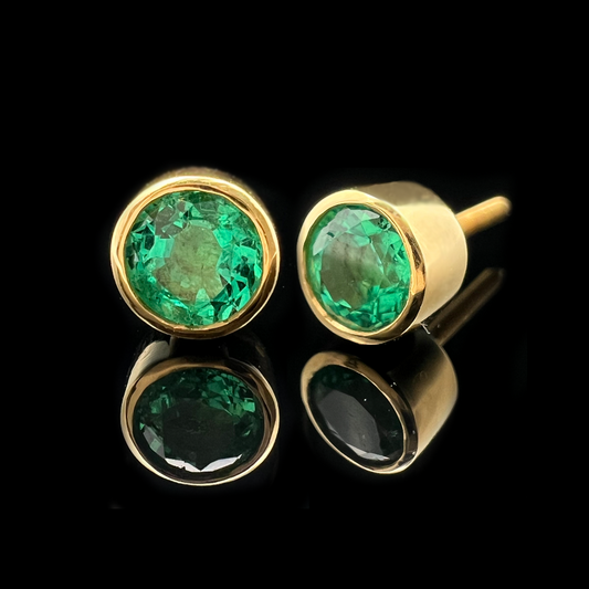 Emerald Gold Bezel Stud Earrings